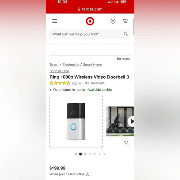 💥NWT RING Doorbell 3 Security Camera Surveillance Audio Video New In Box/Sealed - Picture 2 of 6